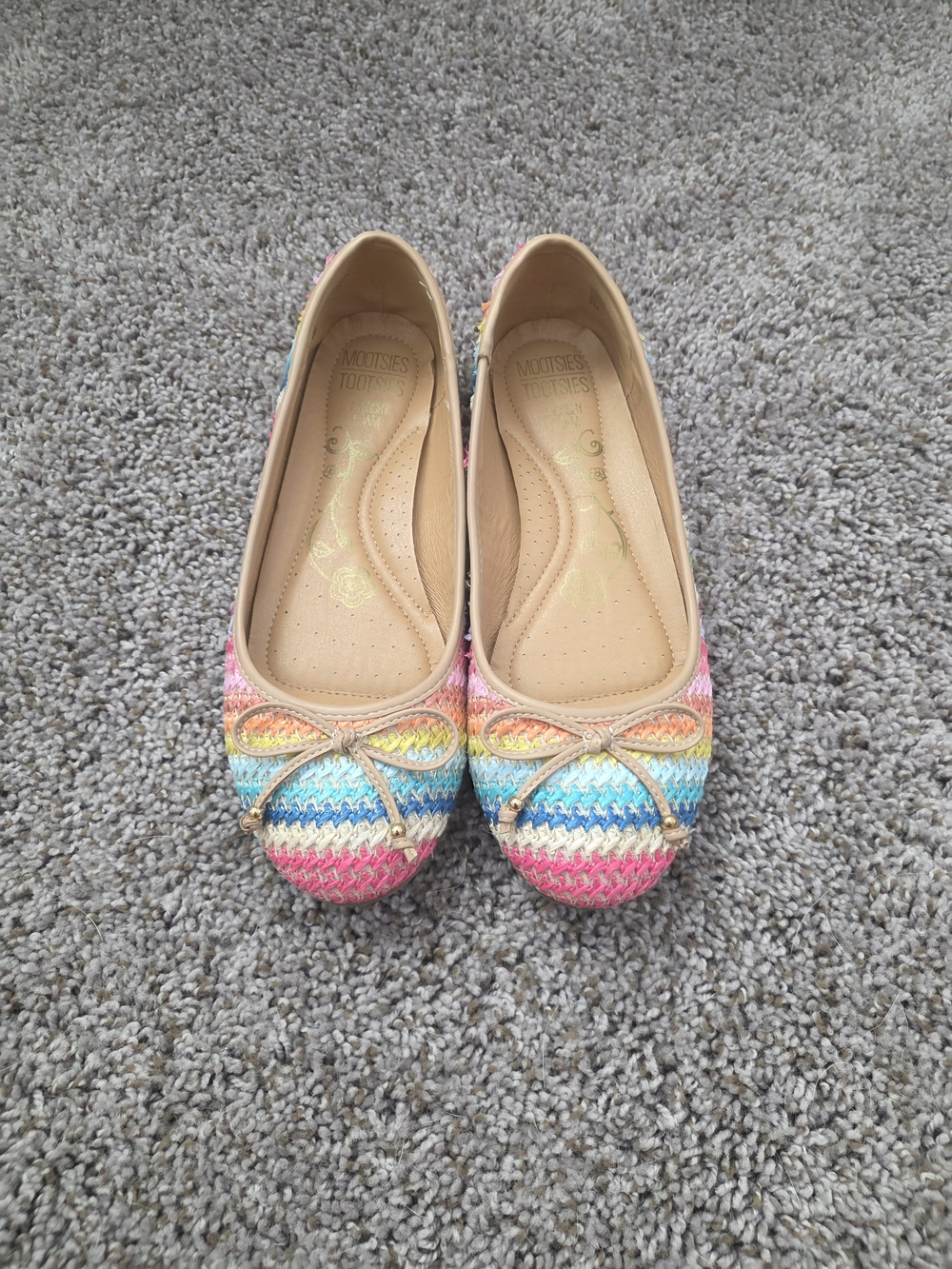Mootsies Tootsies Multicolor Crochet Ballet Flats - Pink Blue Yellow Cream